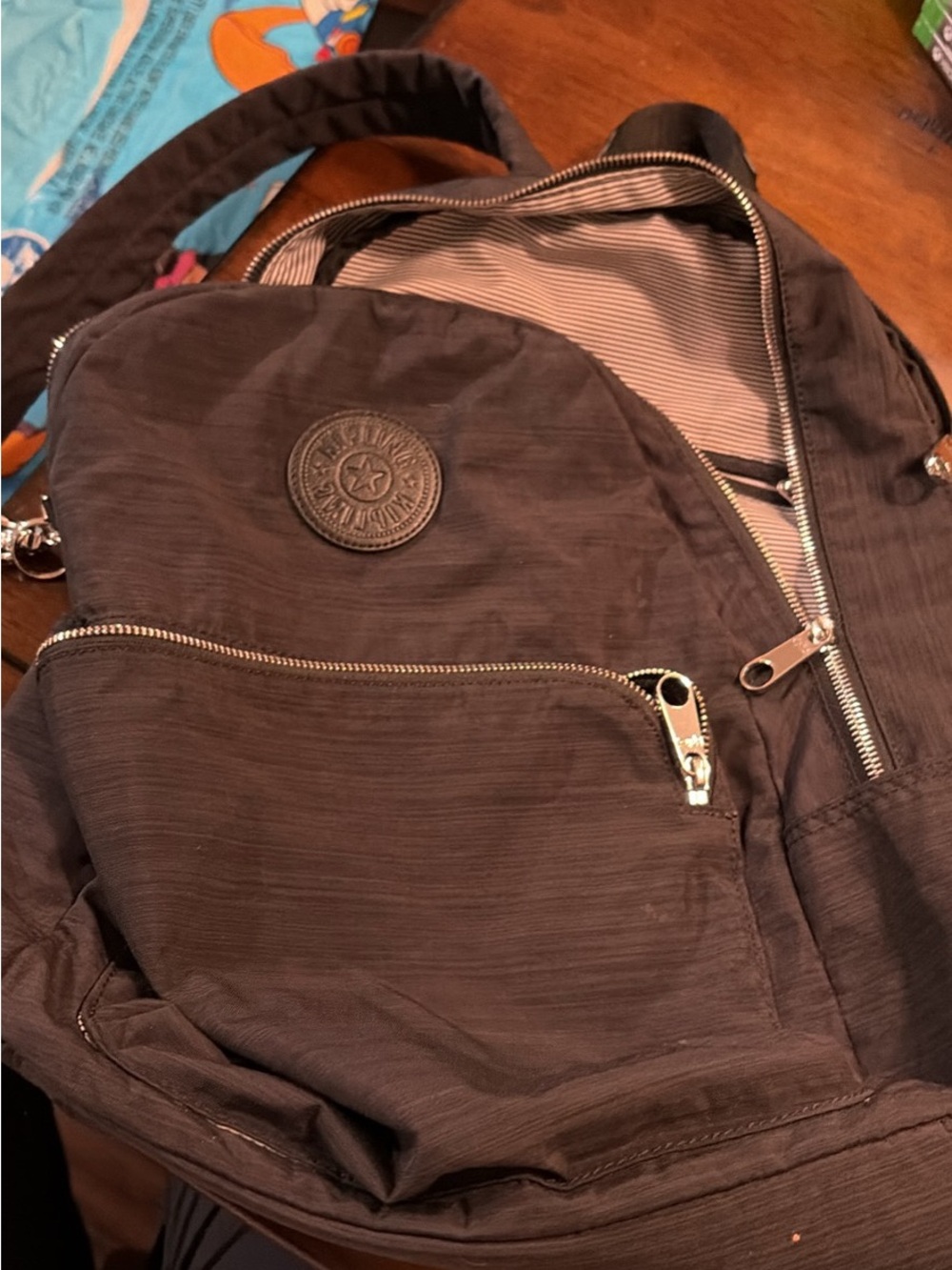 Kipling Black Nylon Backpack with Front Zip Pocket
